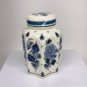 1879 Royal Goedewaagen Dutch Delft Tea Caddy Apothecary Jar Hand Painted Holland